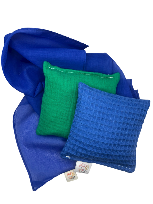 2 beanbags and blue playcotton